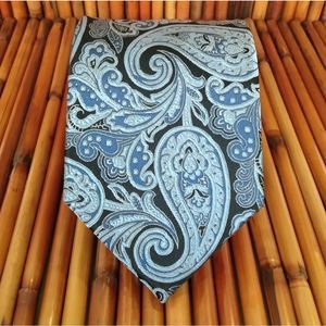 EUC MICHAEL KORS Multicolor Blue & Gray Paisley 100% Silk Tie